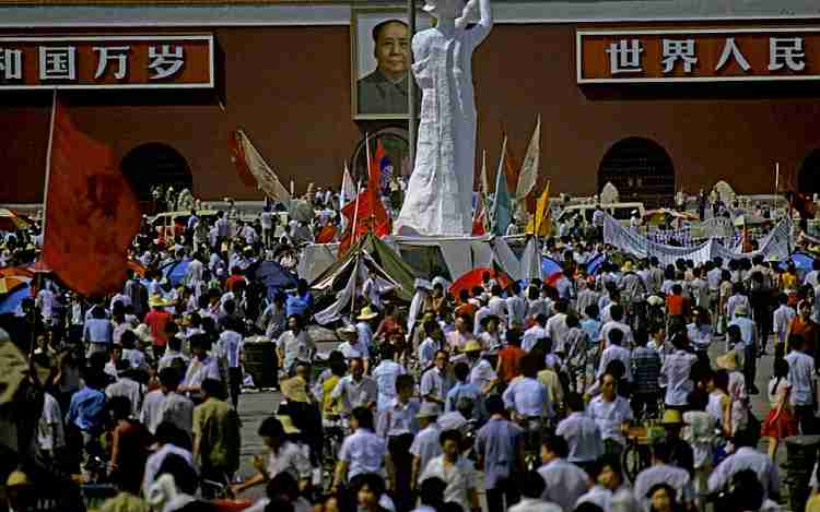 demonstrators in Tiananmen Square, June 1989